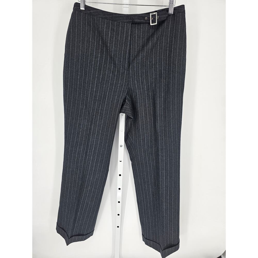 David N Womens Gray High Rise Buckle Closer Pockets Woolen Striped Pant Size 14